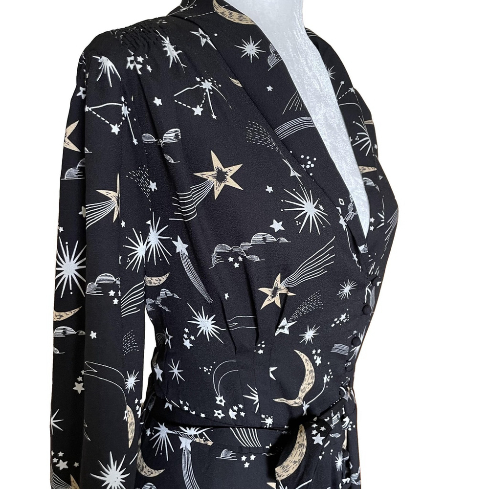 Joanie Babs Celestial Moon Star V Neck Midi Dress Size 14 - Picture 2 of 15